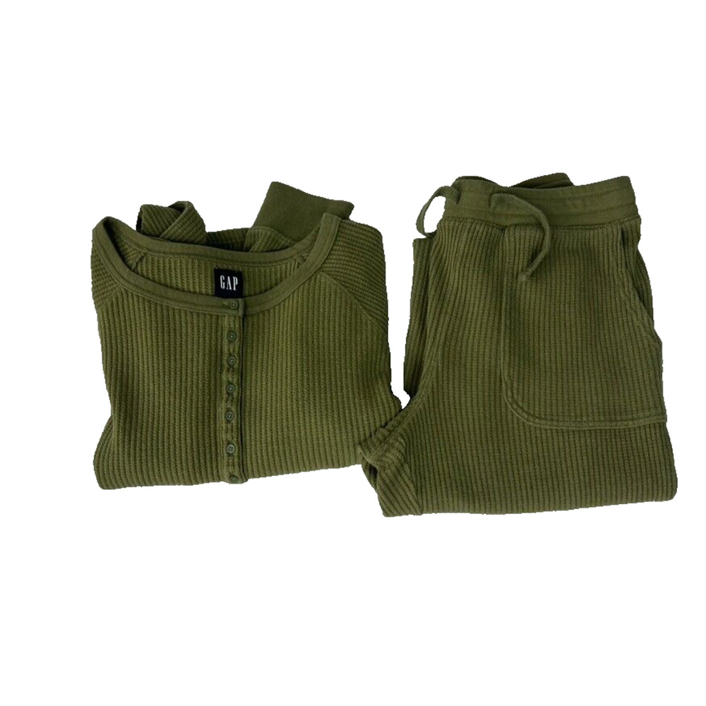 Gap Pants And Top Set Womens Waffle Knit M and S Green Crop Straight
